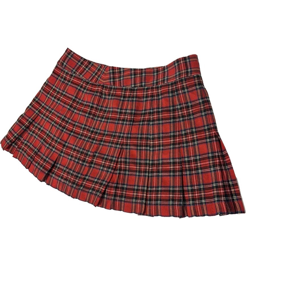 School Girl Red and Black Plaid Pleated Mini Skirt Size Medium Goth Punk Grunge